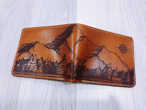 Personalized Leather Handmade Men's Wallet, Mountain Landscape Pattern Men's Gift, Present for Him, Xmas Men Gift Idea, RFID Blocking Wallet - Etsy