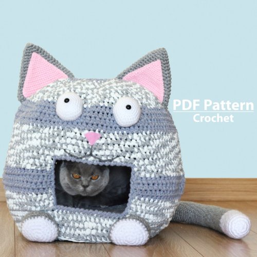 PATTERN: Crochet Cat Bed Pattern Kitty Crochet Cave T-shirt Yarn Cat House Digital Download PDF - Etsy Australia