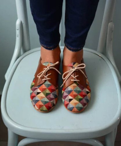 Women Shoes Oxford Colorful Shoes Handmade Flat Shoes for Bride Brown Leather Lace up Flat Oxford Shoes Unique Amazing Shoes - Etsy