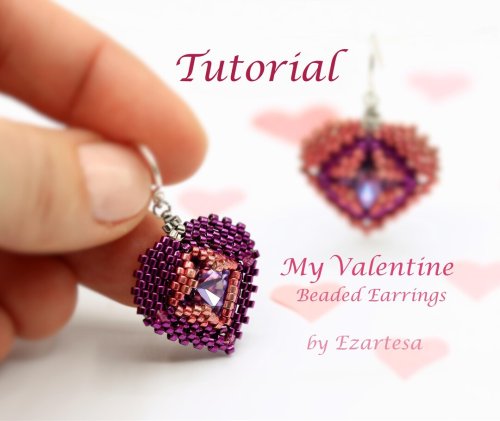 My Valentine Beaded Heart Dangle Earrings Tutorial, Seed Bead Pattern by Ezartesa - Etsy