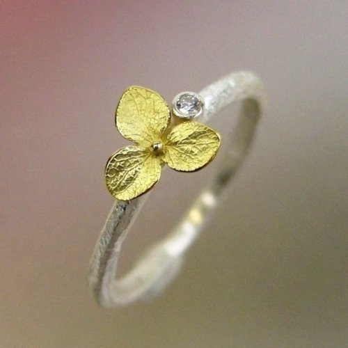 Hydrangea Blossom Diamond Engagement Ring, Floral Stacking Ring, Sterling Silver, Hydrangea Ring, 18k Gold Flower, Made to Order - Etsy