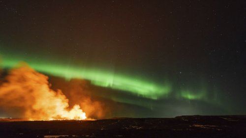 Auroras boreales bailando sobre el volcán de Grindavik en plena Semana Santa