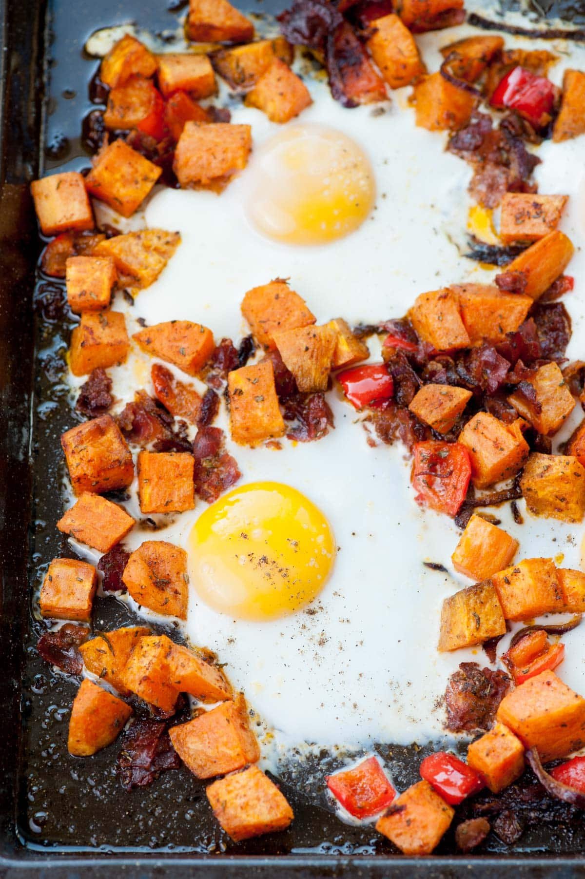 Sweet Potato Breakfast Hash (with bacon and eggs)