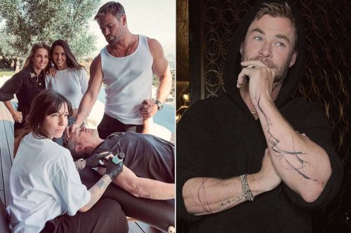 Chris Hemsworth hilariously holds Matt Damon's hand for support during tattoo session