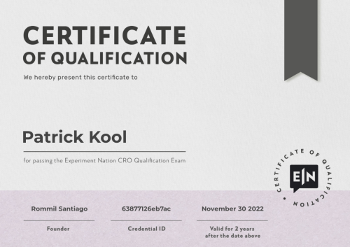 Patrick Kool is an Experiment Nation Certified CRO