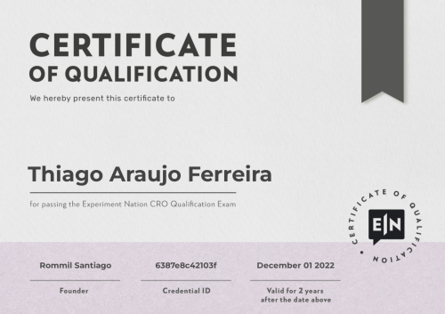 Thiago Araujo Ferreira is an Experiment Nation Certified CRO
