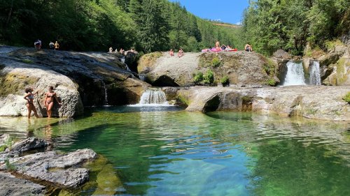 Just An Hour From Portland, Oregon Is A Waterfall Swimming Hole With Cliffs And A Natural Slide
