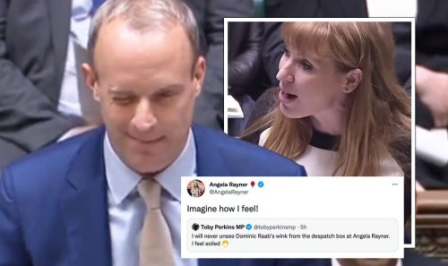 Dominic Raab winks at Angela Rayner after 'wiping the floor with her' in raucous PMQs