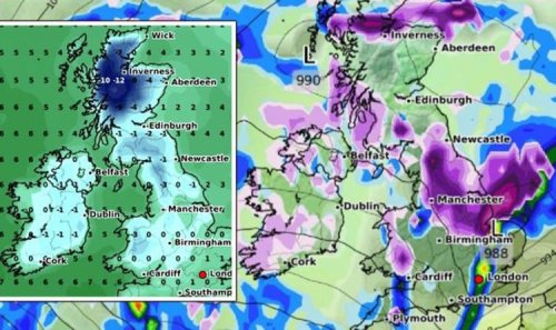 UK snow forecast: -12C Atlantic freeze to smash Britain seeing up to 20 INCHES of snow