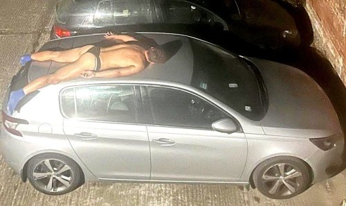 Bloke with massive wedgie found sleeping half-naked on car by badger watcher
