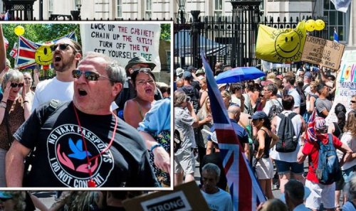 'Shame on you!' London protest erupts as crowd storms No10 Downing St in lockdown fury