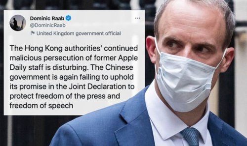 Dominic Raab threatens China for 'failing to uphold its promise' as tensions escalate