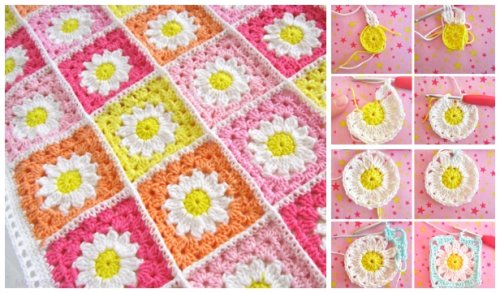 Crochet Daisy Flower Square Blanket Free Crochet Patterns