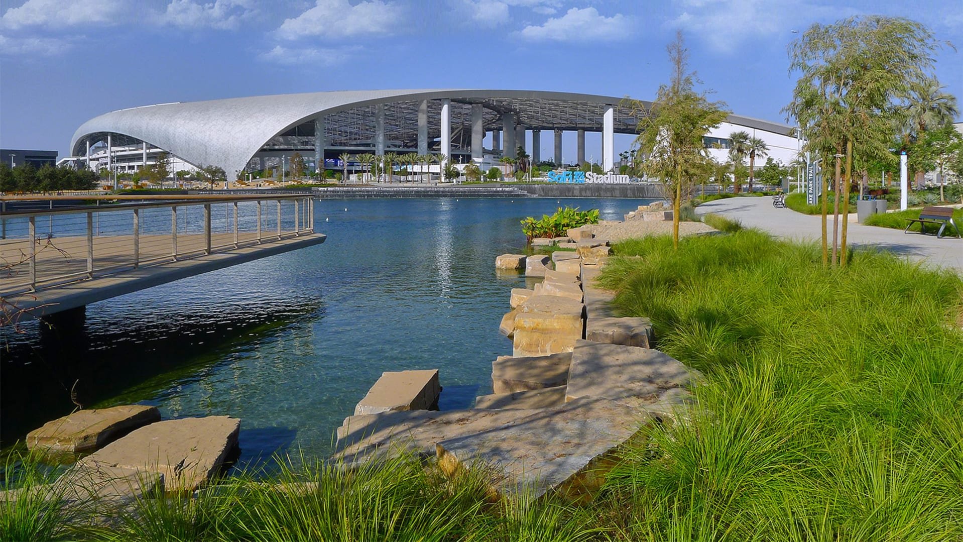 Super Bowl stadiums are usually surrounded by a sea of asphalt. Not this year