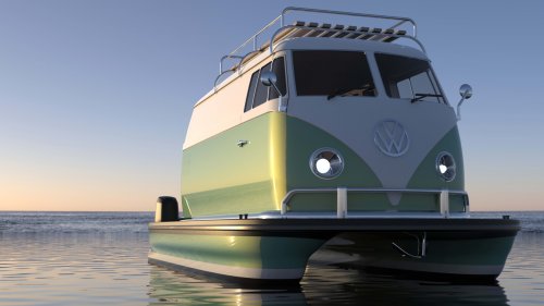 I hate myself for loving this whimsical VW bus pontoon boat
