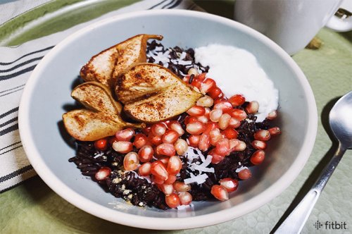 Healthy Recipe: Forbidden Rice Porridge with Pomegranate & Roasted Pears - Fitbit Blog