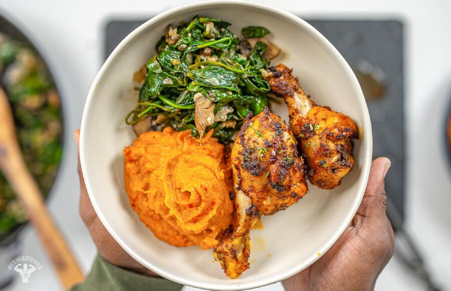 Healthy Soul Food Lunchbox: Chicken, Spinach & Yams - Fit Men Cook