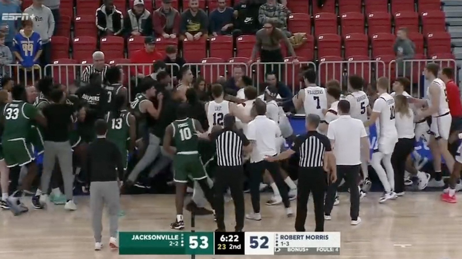 Record ejections from this bench-clearing NCAA brawl leads to a surreal image