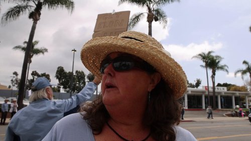 USA: People Hold Protest against Tesla, Musk and and Trump at the Santa Barbara Tesla Dealer on Hitchcock Way