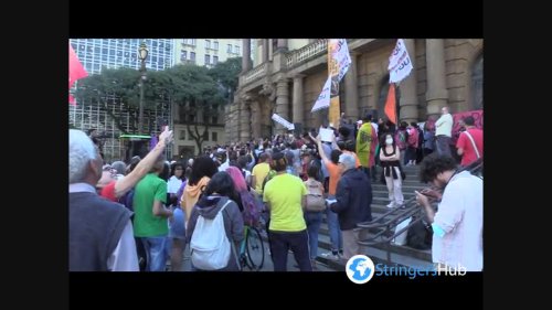 Protest against a law project limiting demarcations of Indigenous lands in Sao Paulo, Brazil