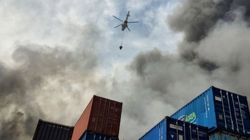 Drone shows destruction following huge Iran port explosion