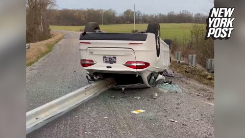Car skewered by guardrail in epic crash: 'Dad, I'm sorry'