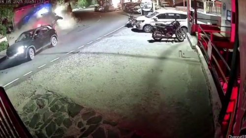 India: High-speed impact propels vehicle into nearby shopfront, causing massive structural damage in sudden crash