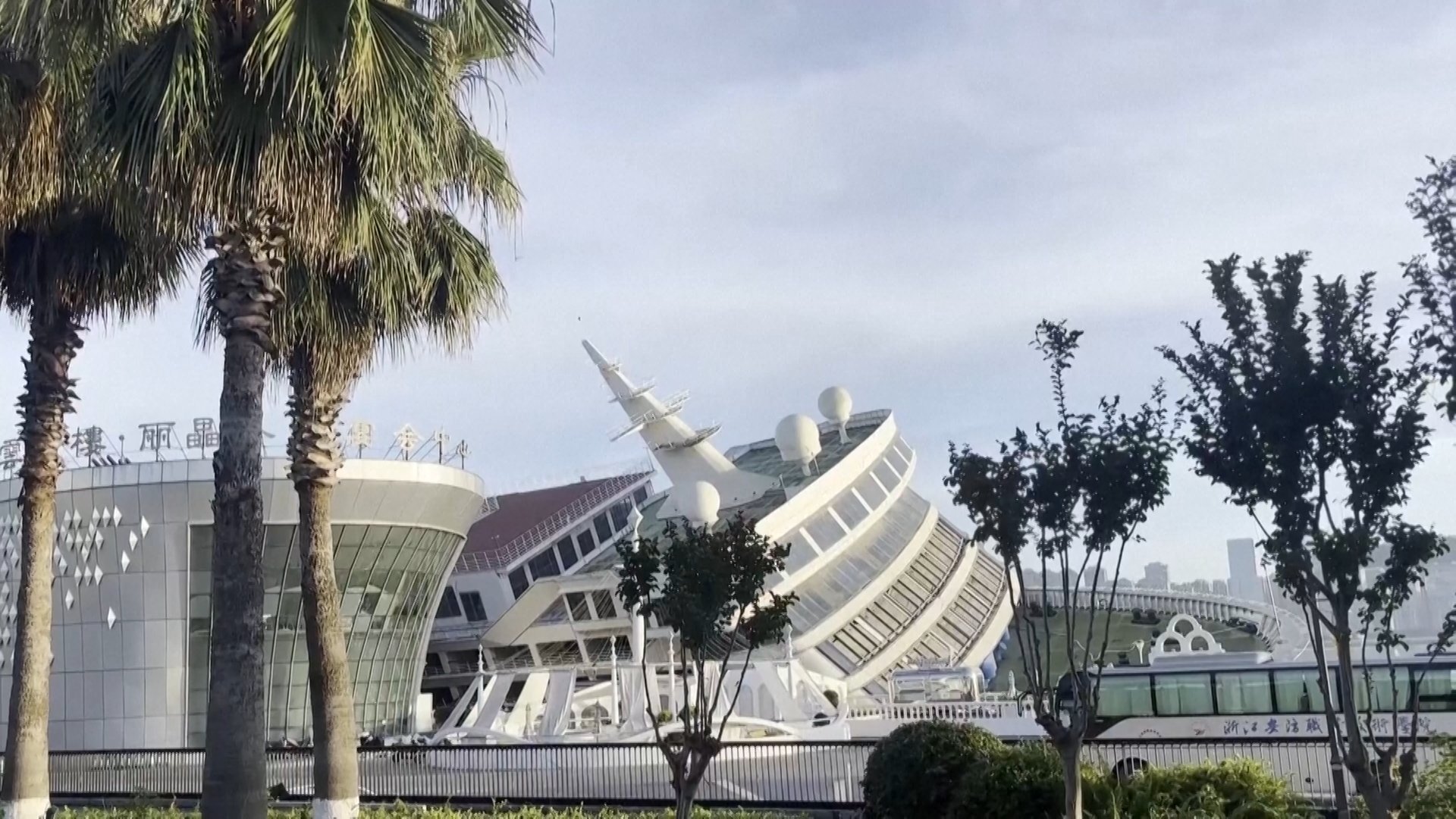 Cruise ship hotel left listing in China port after high tides
