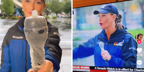 A Condom Mic & Earrings Stole The Show From A Reporter's Hurricane Ian Coverage