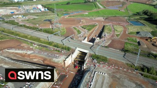 Drone footage shows HS2 construction work as the government considers cancellation