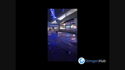 US: Car Drives Head-On Against Flow Of Raging Flood On Las Vegas Street During Storm