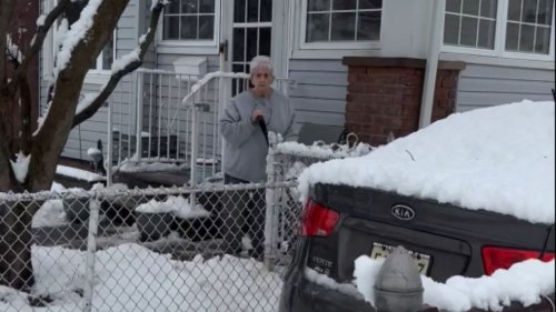 90 y/o woman comedically flips off son-in-law after he shows concern over her shoveling snow
