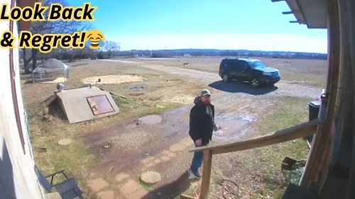 Unexpected slip caught on camera after man turns around to check Ring doorbell