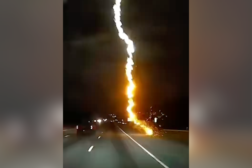 A dash cam captured the terrifying moment lightning struck an Atlanta highway
