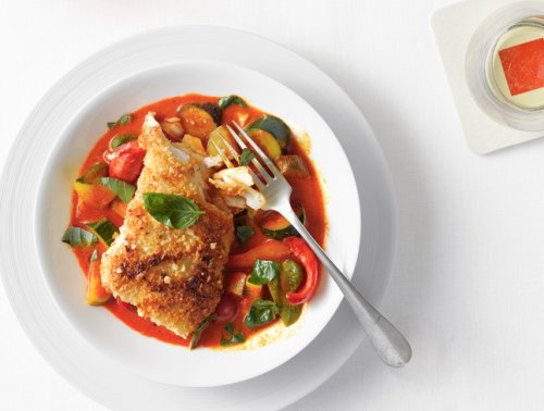 Almond-Crusted Halibut with Vegetable Curry