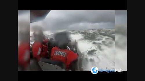 US Coast Guard Surf Crew Tackles Waves During Training Operation In Long Beach, Washington, US