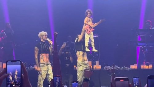 Pete Davidson brings young fan onstage to perform with Machine Gun Kelly