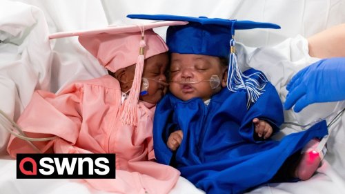 Adorable 'graduation' held for 22-week premature twins who beat the odds to go home