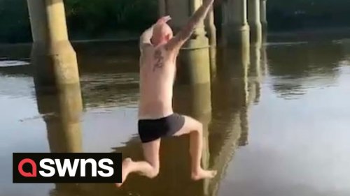 Leeds United fan shatters heels jumping into River Thames after team's win