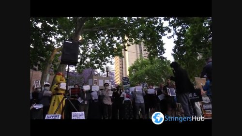 Crowd chants at anti-CCP protest near Sydney Town Hall, Australia 2