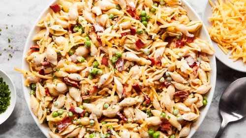 This Cheddar, Bacon & Pea Pasta Salad Wouldn't Be Complete Without Its Simple Creamy Dressing