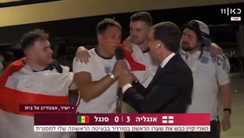 Moment England fan unravels live Israeli-state TV interview with two words after World Cup win