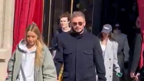 Beckham brood spotted leaving luxury hotel during Paris Fashion Week