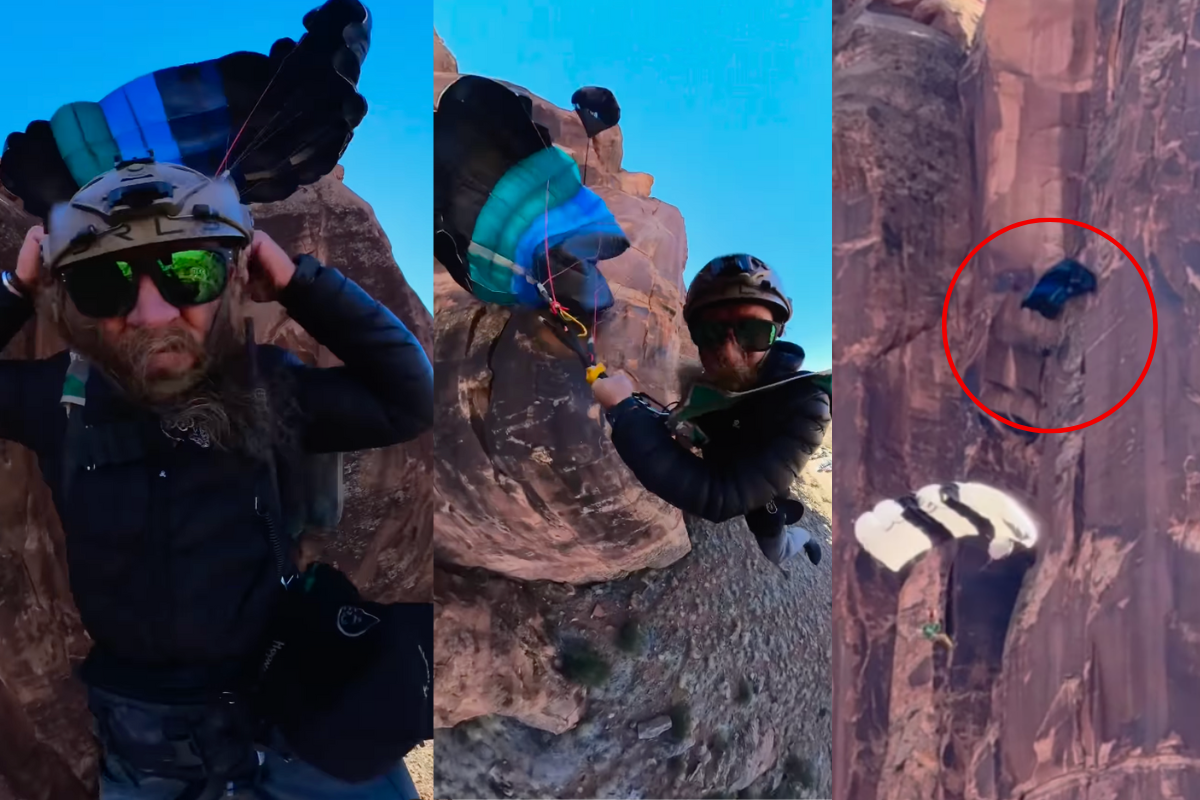 This man is lucky to be alive after his BASE jump went incredibly wrong