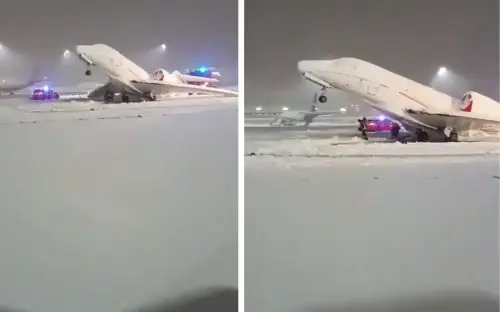 German plane about to take off freezes on runway in wild footage