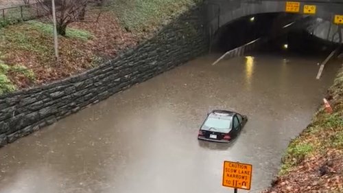 Video shows vehicle submerged by floodwater in Central Park, New York City