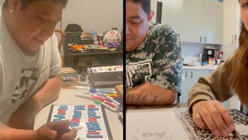 Daughter Heartwarmingly Teaches Her Dad To Read And Write