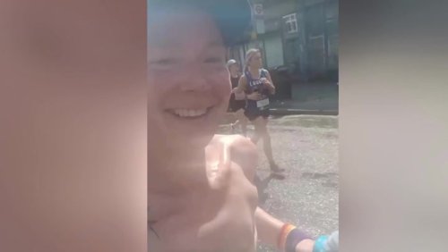 Woman runs London marathon topless after her double mastectomy