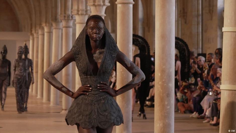 With model Ajak Dhieu at the Paris haute couture shows