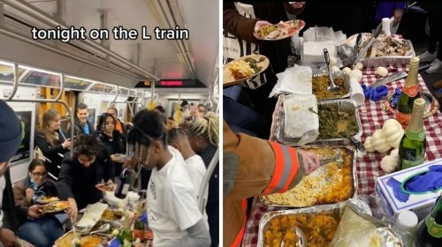 An NYC Subway Train Turned Into A Thanksgiving Feast 
